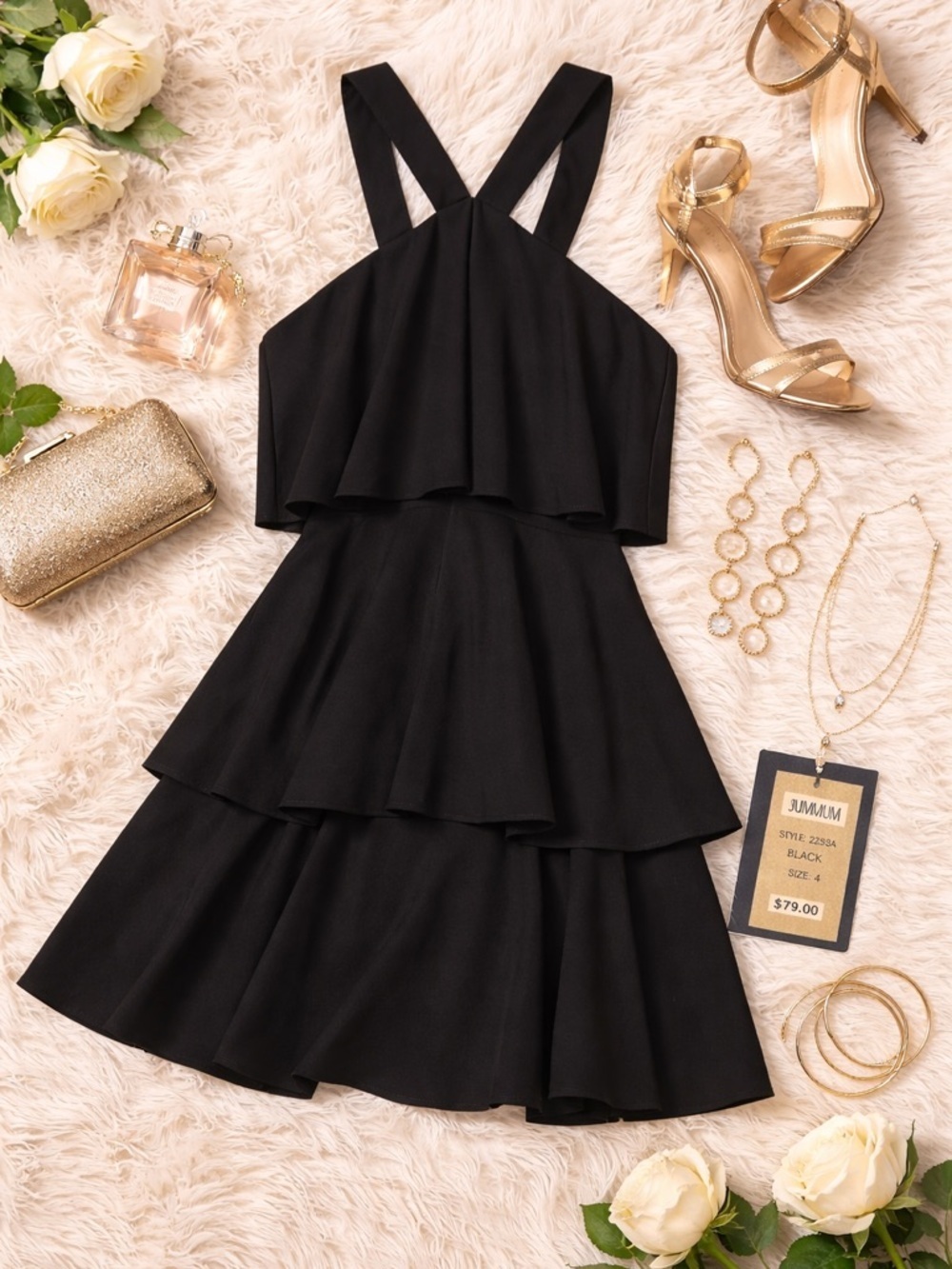Rachel Zoe Ruffle Halter Tiered Black Mini Dress NWT Size 8 Party Cocktail